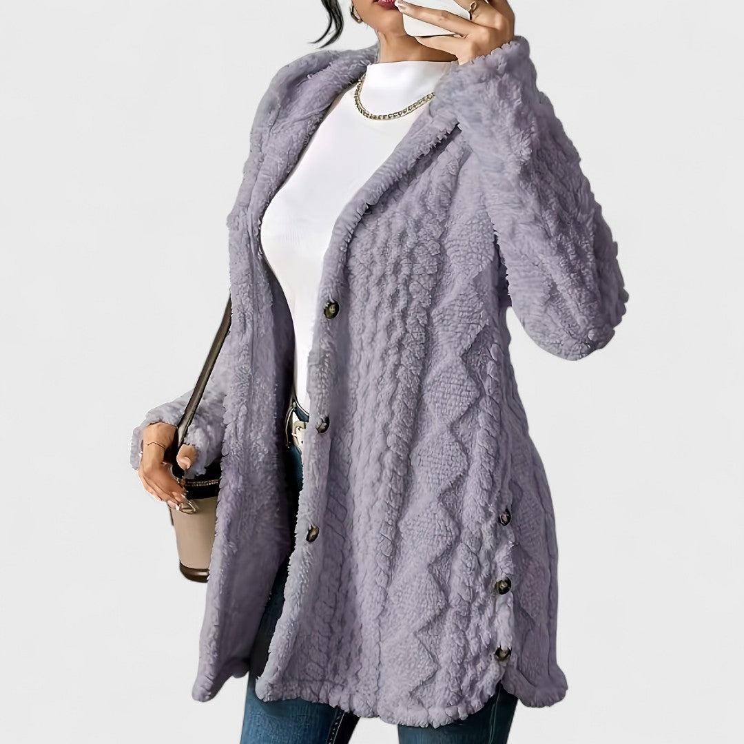 Elżbieta - Cardigan mit warmer Kapuze und Zopfmuster