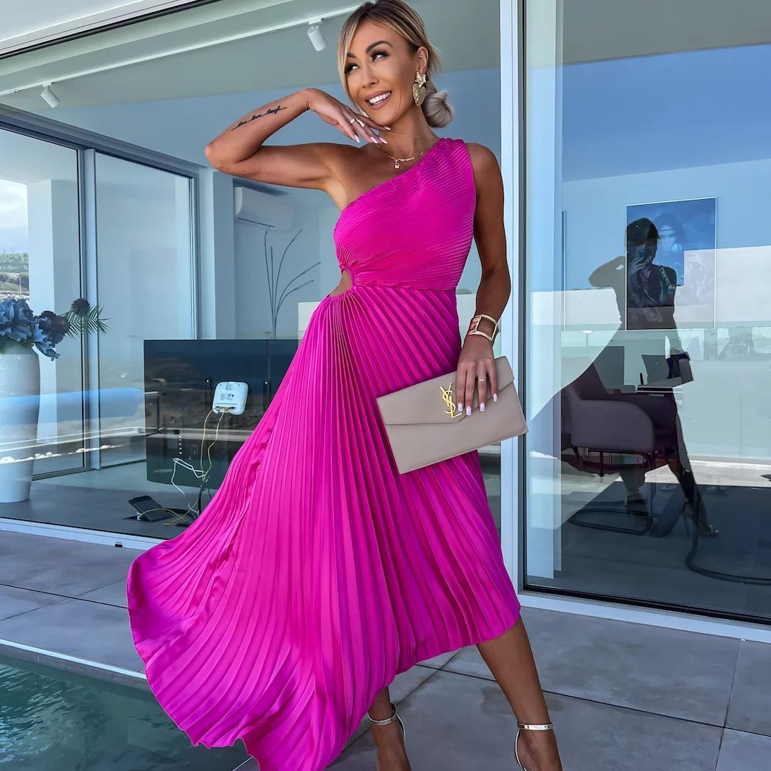 ELLA | One-Shoulder-Plissee-Midikleid
