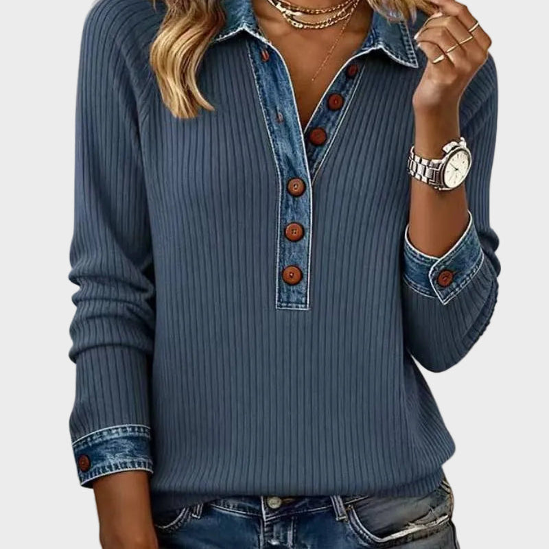 Ravit - Jeansgewebte Bluse mit langen Ärmeln