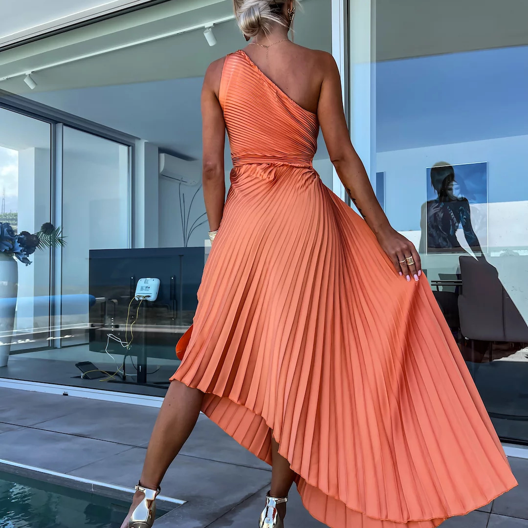 ELLA | One-Shoulder-Plissee-Midikleid