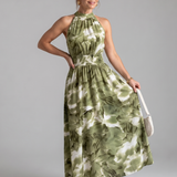 Olivia | Midi-Kleid mit geraffter Taille und abstraktem Druck