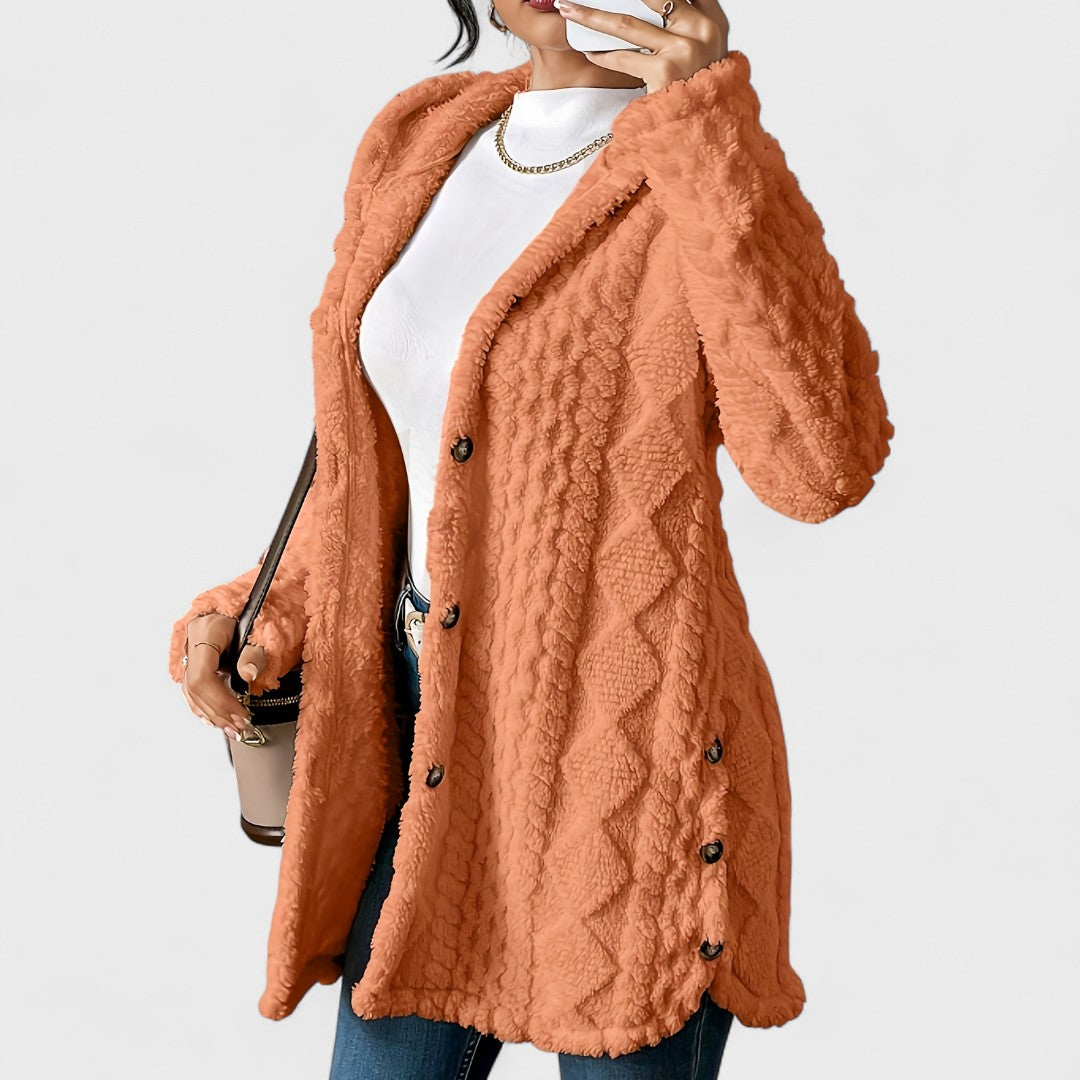 Elżbieta - Cardigan mit warmer Kapuze und Zopfmuster