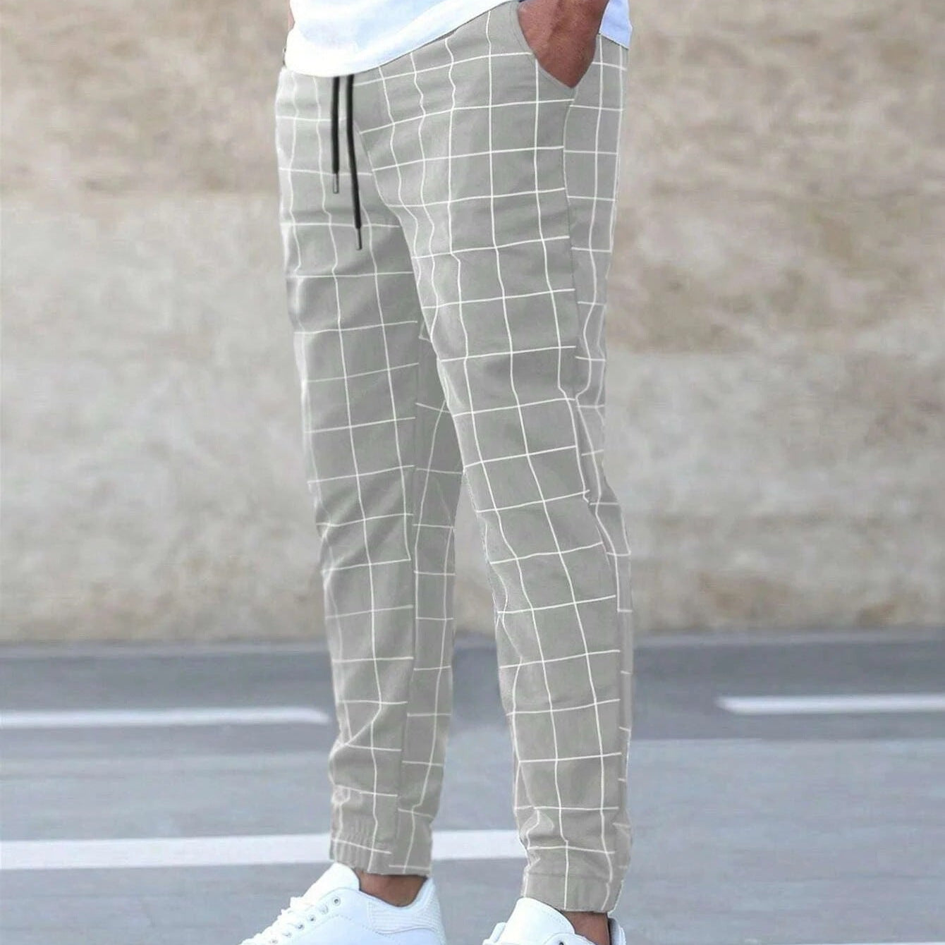 Herren Jogginghose kariert – Gerade geschnitten, Casual Streetwear, Frühling Freizeit