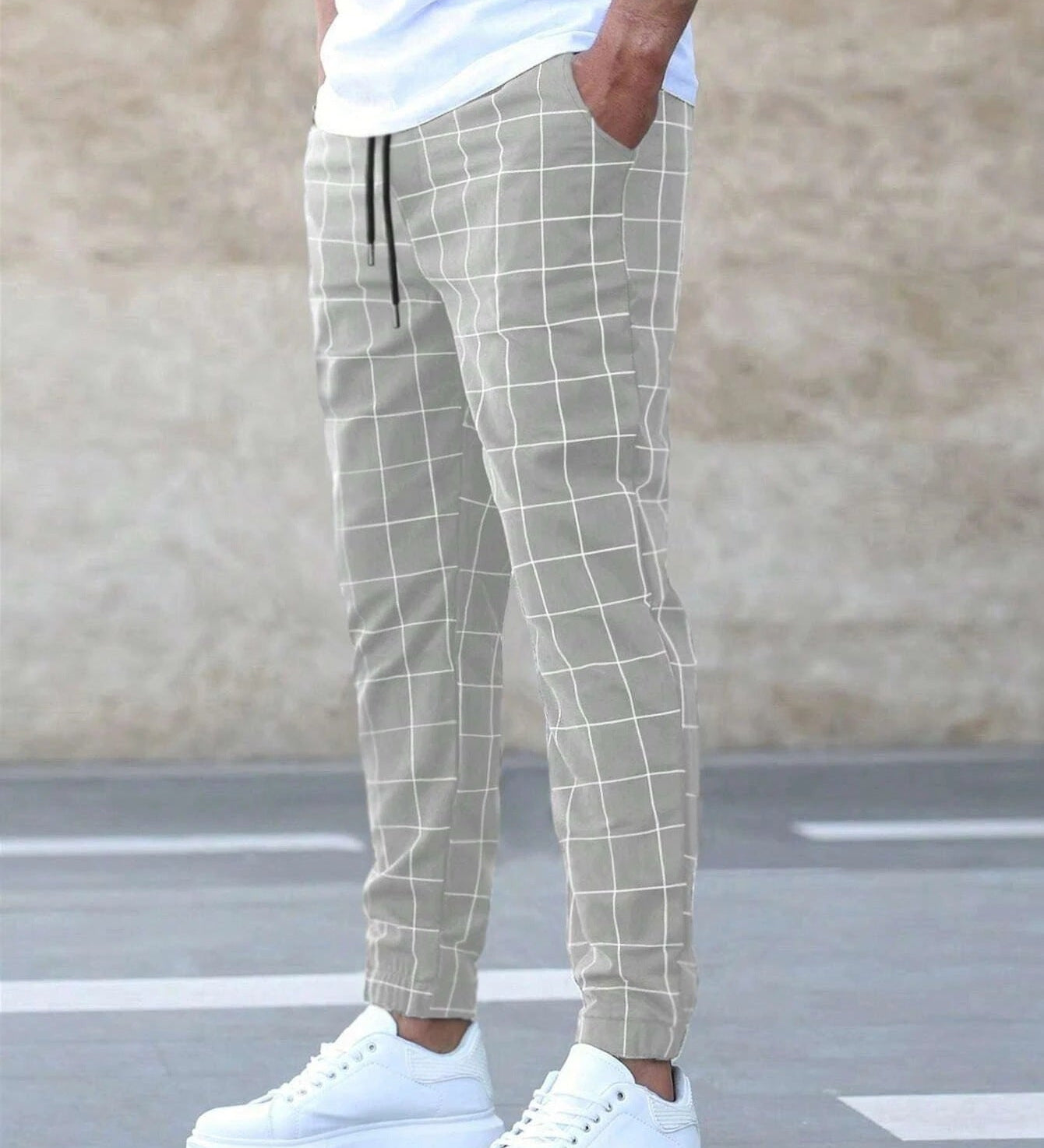 Herren Jogginghose kariert – Gerade geschnitten, Casual Streetwear, Frühling Freizeit