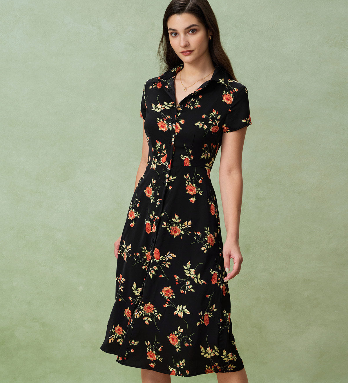 Glória - Midi Kleid Schwarz Floral