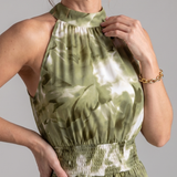 Olivia | Midi-Kleid mit geraffter Taille und abstraktem Druck