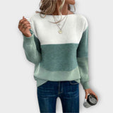 Clara - Eleganter, dreifarbiger Patchwork-Pullover