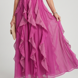 Orea | Maxikleid mit hohem Hals, gerafften Rüschenschichten