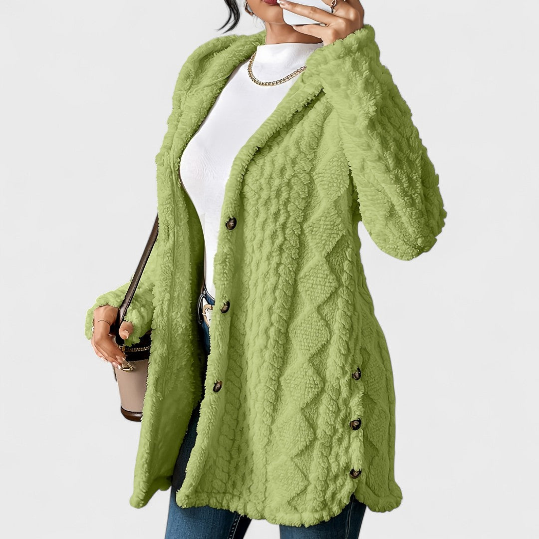 Elżbieta - Cardigan mit warmer Kapuze und Zopfmuster