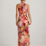 Elisabetta | Halter Neck Blumenmuster Maxi-Kleid