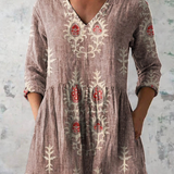 Élise | Lange Leinenbluse mit bohemian floralem Blockdruck