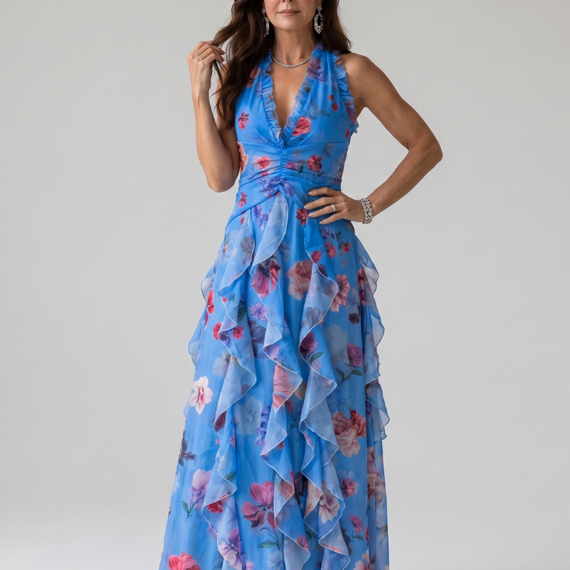 Nori | Halterneck Rüschentop Floral Maxikleid