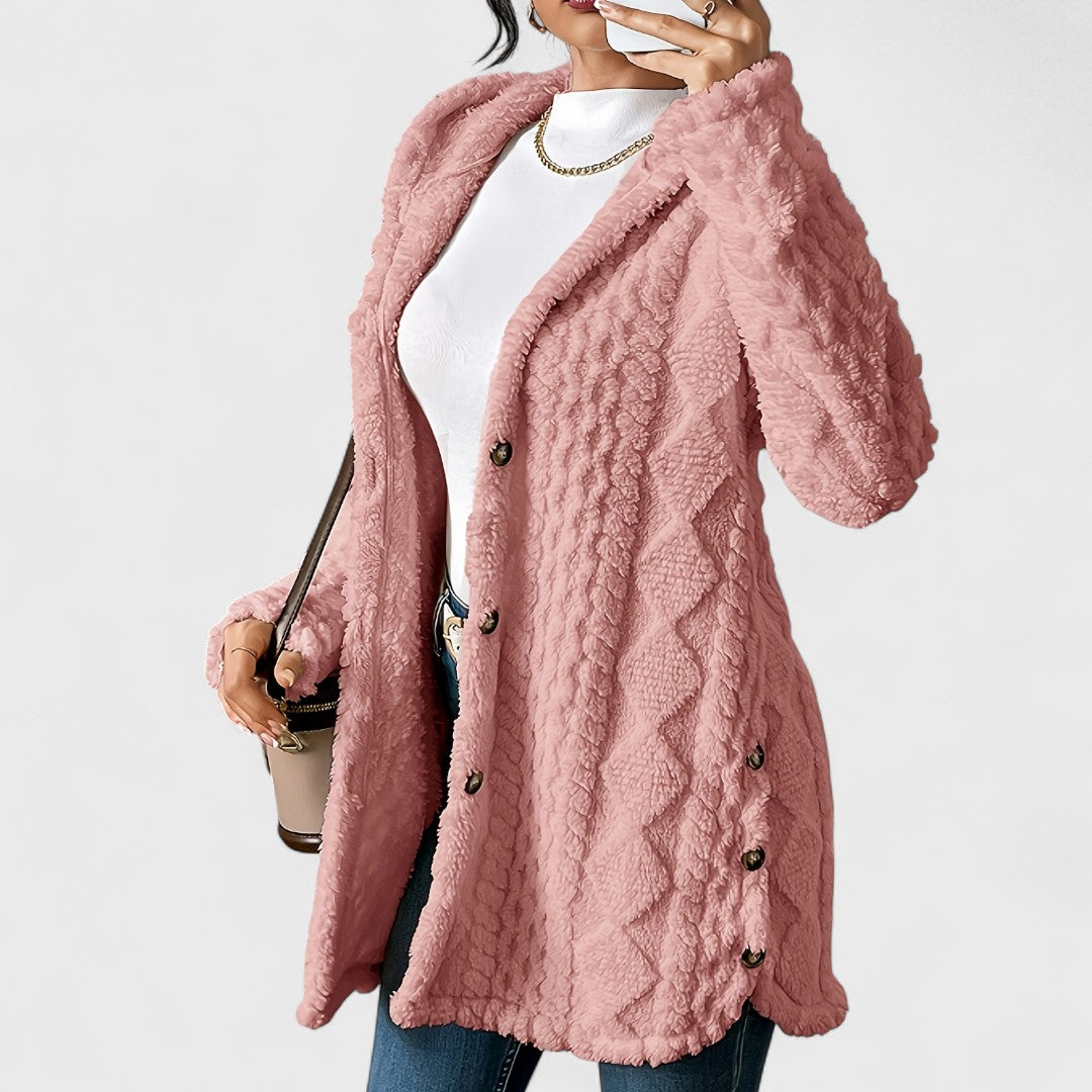 Elżbieta - Cardigan mit warmer Kapuze und Zopfmuster