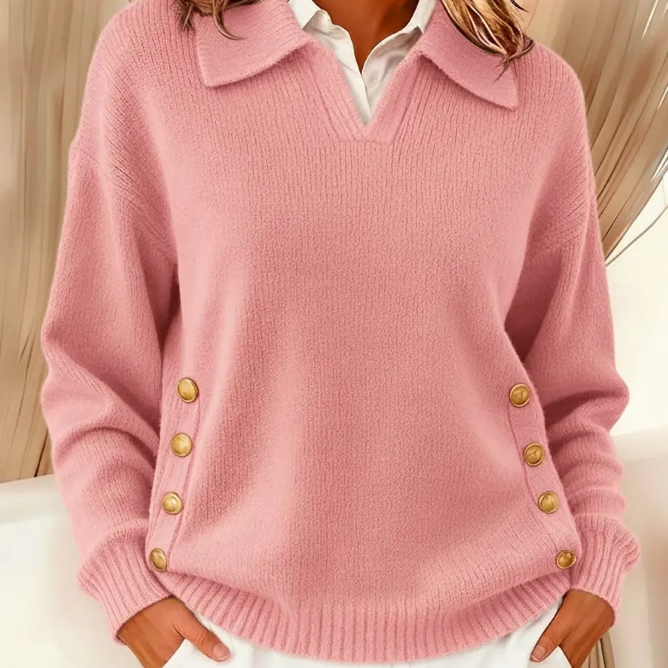 Strickpullover mit V-Ausschnitt und Polokragen