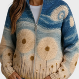 Yolanda - Gestepptes Cardigan mit Reissverschluss in Löwenzahn-Blumen