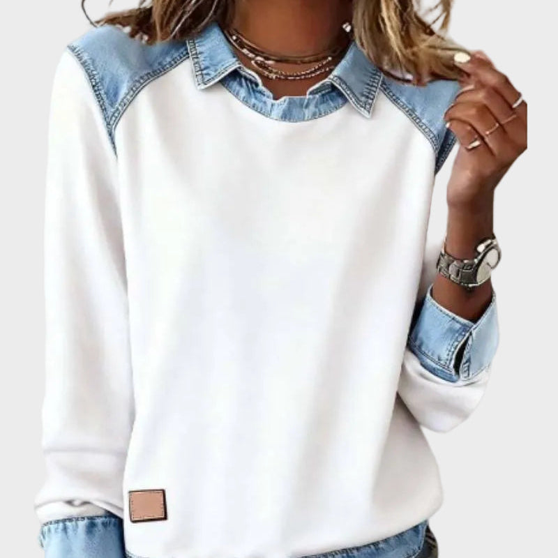 Ravit - Jeansgewebte Bluse mit langen Ärmeln