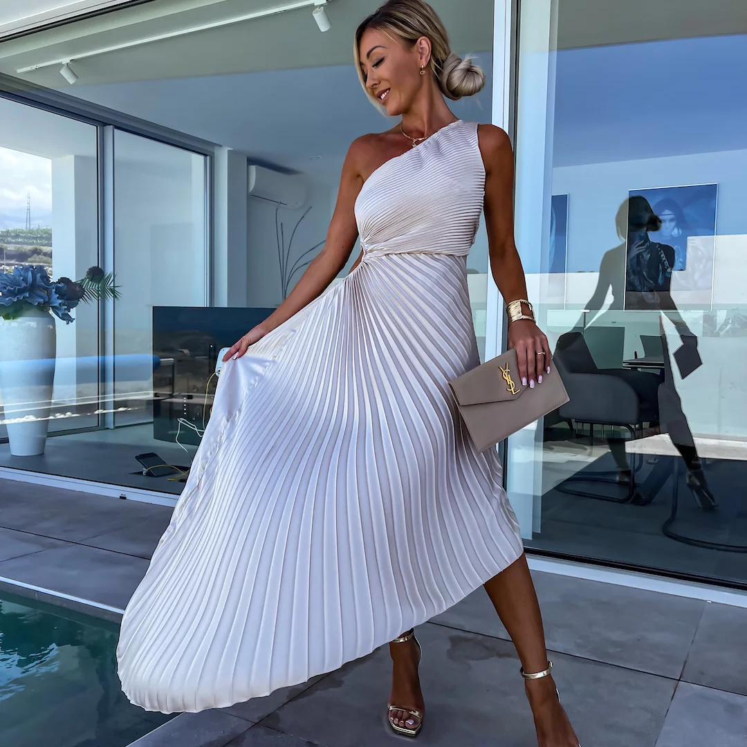 ELLA | One-Shoulder-Plissee-Midikleid