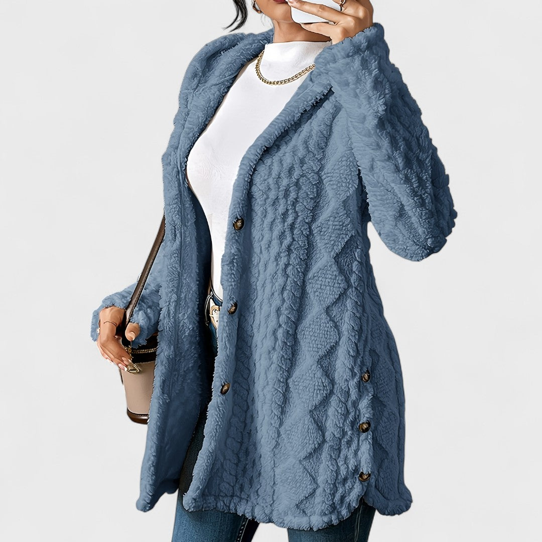 Elżbieta - Cardigan mit warmer Kapuze und Zopfmuster