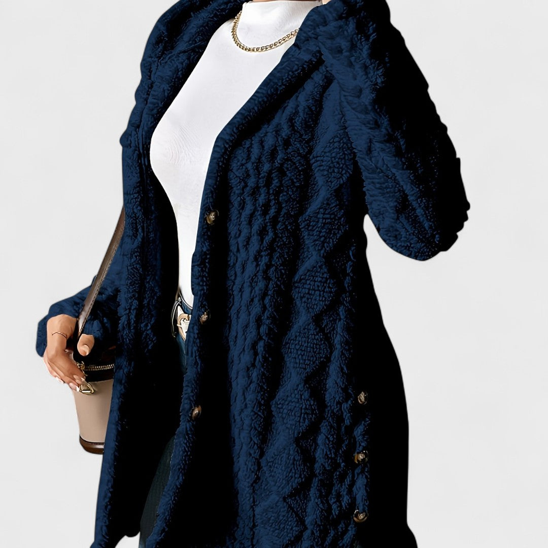 Elżbieta - Cardigan mit warmer Kapuze und Zopfmuster