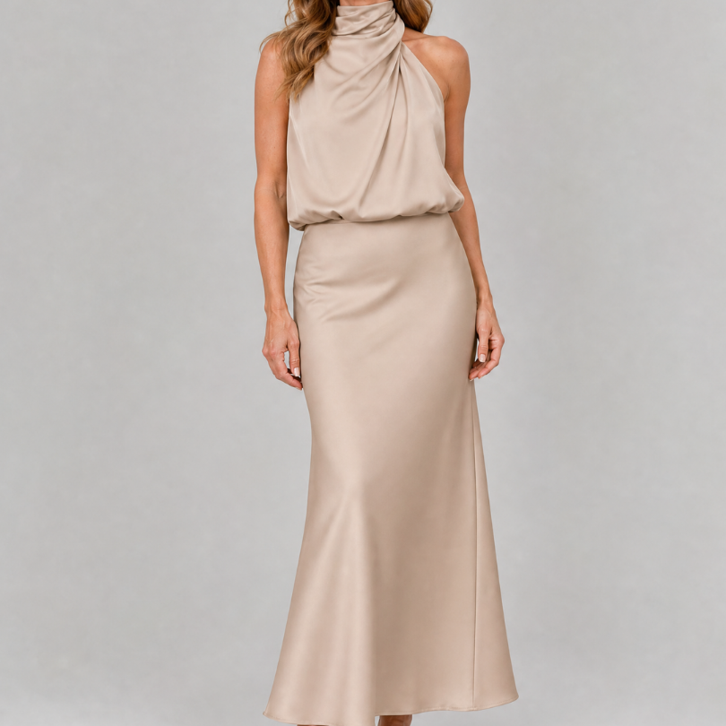 Nopal | Ärmelloses Midi-Kleid mit drapiertem Hals