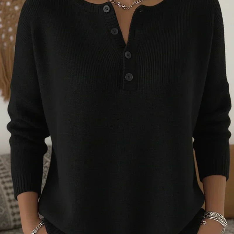 Henley-Strickpullover mit Knöpfen