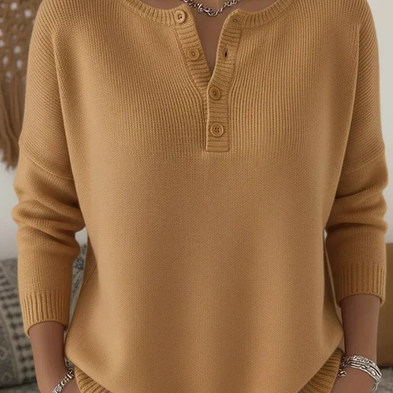 Henley-Strickpullover mit Knöpfen