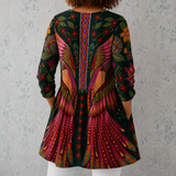 Manon™ | Lange Bluse aus Leinen mit ethnischem Bohème-Druck