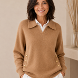 Strickpullover mit V-Ausschnitt und Polokragen