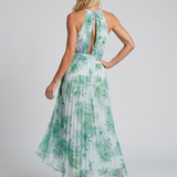 Portia | Faltendes Halter-Soft-Blumenmuster-Midikleid
