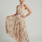 Aurelle | Blumenmuster Midi Kleid mit Haltern