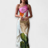 De Sapphire - Elegantes Patchwork Maxi Kleid