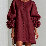 Freja | Elegantes Minikleid mit Puffärmeln, Blumenknöpfen und Blumenmanschetten