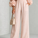Liva | Rosa Set mit Blumenmanschetten und weiten Hosen