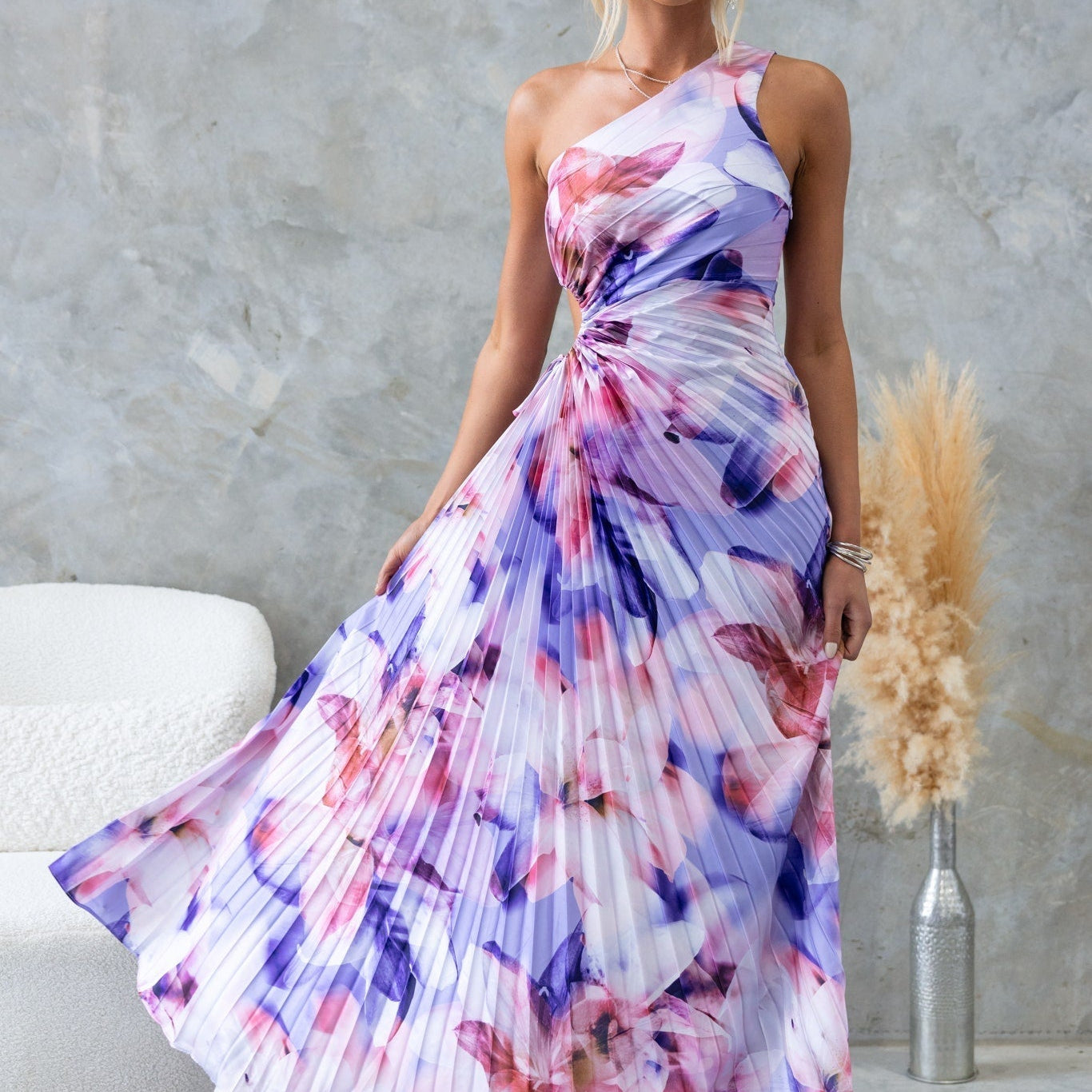 ELLA | One-Shoulder-Plissee-Midikleid