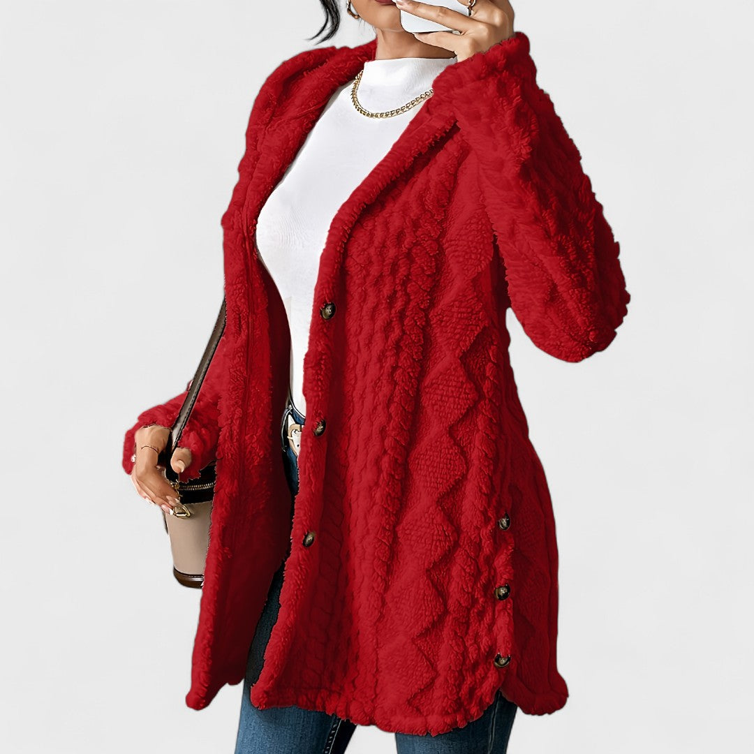 Elżbieta - Cardigan mit warmer Kapuze und Zopfmuster