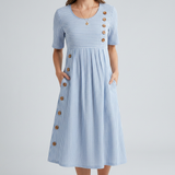 Cecily | Gestreiftes Midi-Kleid mit Knopfdetails und Taschen