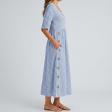 Cecily | Gestreiftes Midi-Kleid mit Knopfdetails und Taschen