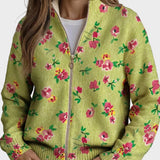 Constance - Rosa Blumenstrickjacke mit Reissverschluss