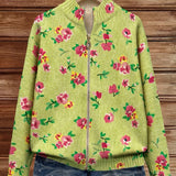 Constance - Rosa Blumenstrickjacke mit Reissverschluss