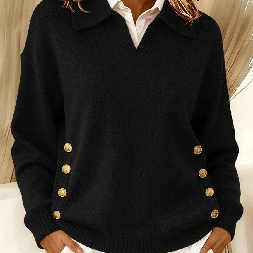 Strickpullover mit V-Ausschnitt und Polokragen