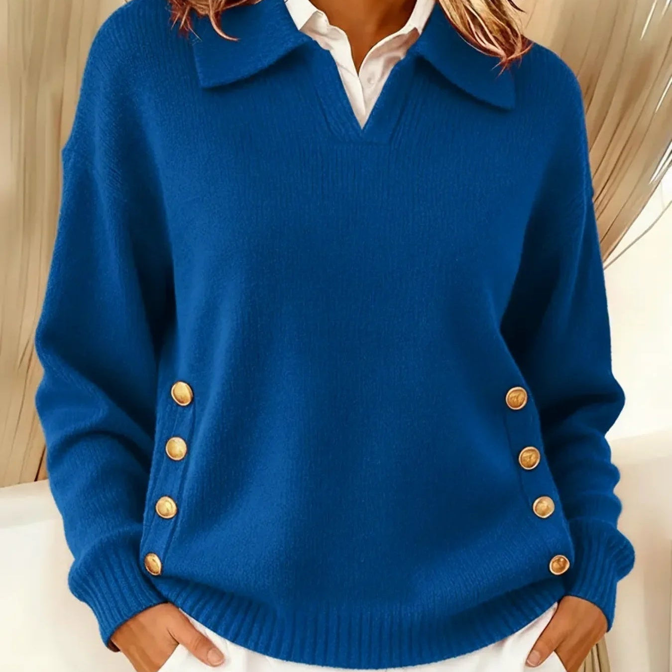 Strickpullover mit V-Ausschnitt und Polokragen
