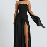 LINA | Trägerloses Maxikleid mit Hohem Schlitz