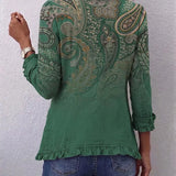 Jemara | Elegante Rüschenjacke mit Paisleymuster in Grün