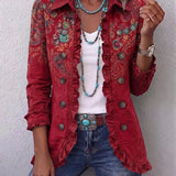 Fayrene | Elegante Rüschenjacke mit Paisleymuster in Rostbraun