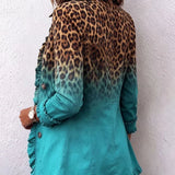 Elspeth | Elegante Rüschenjacke mit Leo-Ombré in Türkis