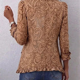 Vyclara | Elegante Rüschenjacke mit Ornamentmuster in Beige