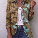 Sundara | Elegante Rüschenjacke mit Blumenmuster in Khaki