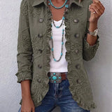 Kamberly | Elegante Rüschenjacke mit Blumenstickerei in Olivgrün